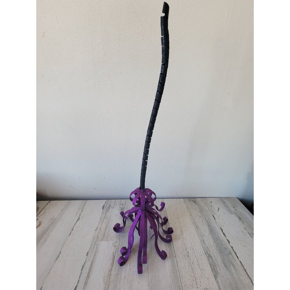 purple glitter witch broom metal 30" Halloween home decor witch